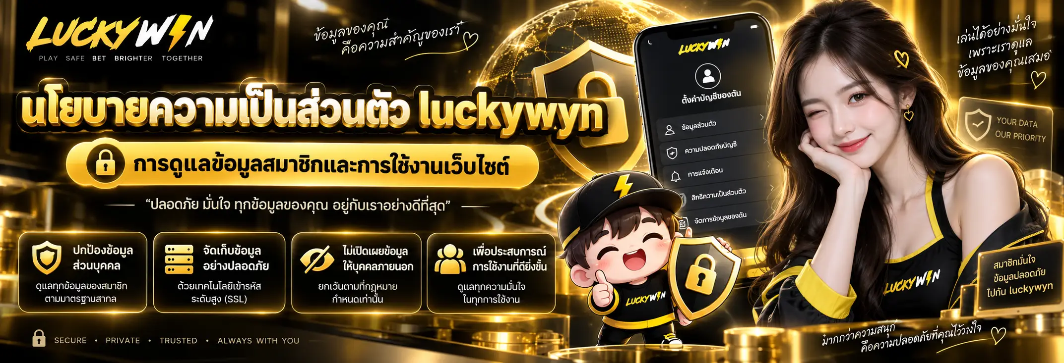 นโยบายความเป็นส่วนตัว luckywyn การดูแลข้อมูลสมาชิกและการใช้งานเว็บไซต์